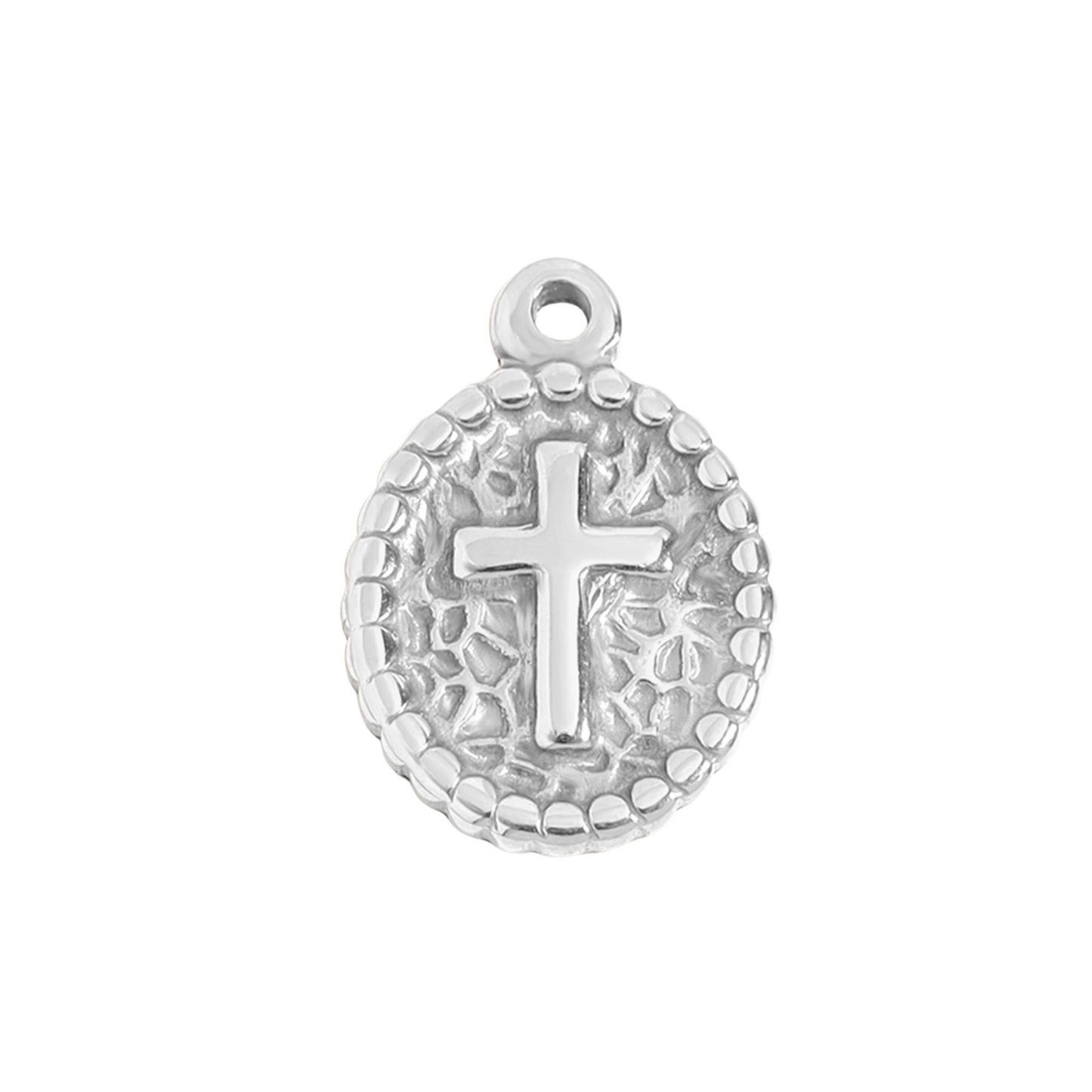Silver Oval Cross Charm