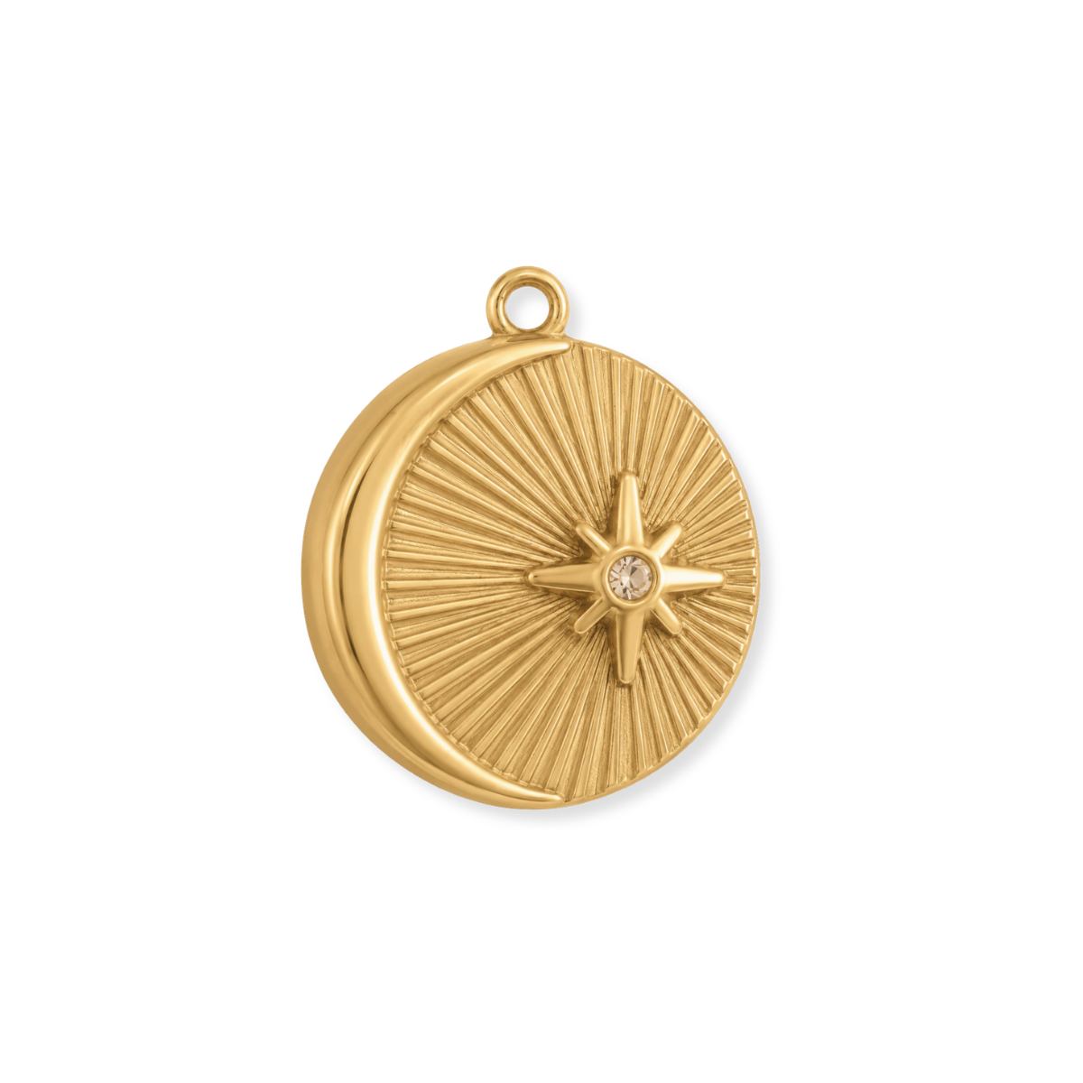 Sunburst Moon Star Medallion Charm