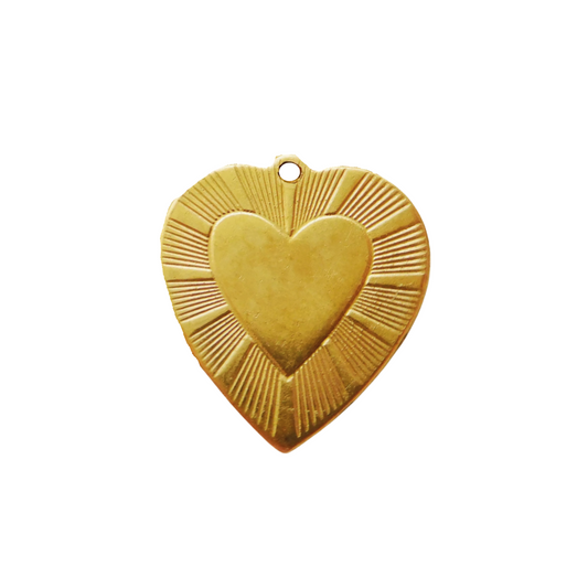 Large Brass Ray Heart Charm