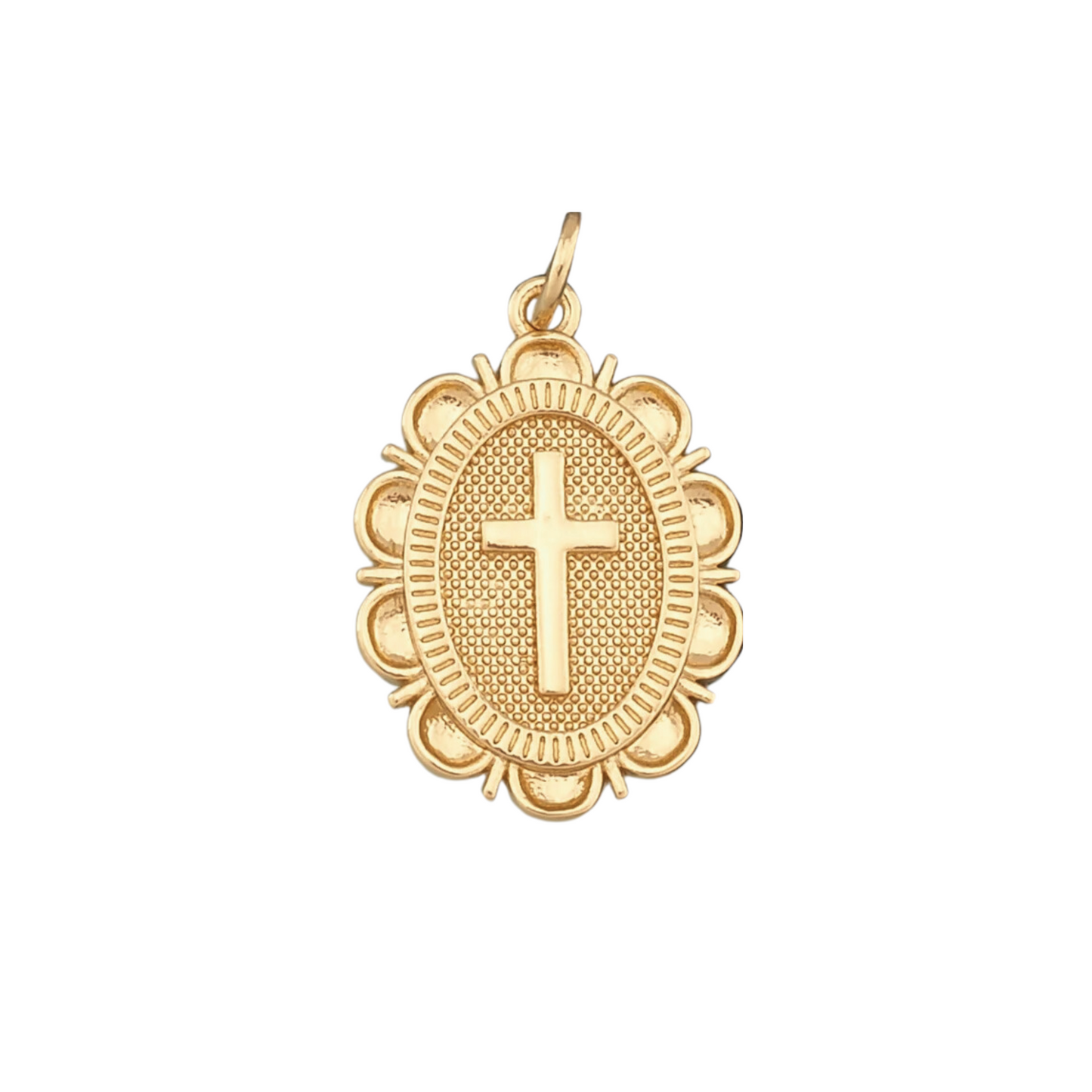 Scalloped Oval Cross Charm