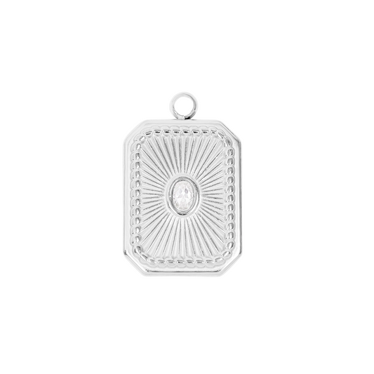 Silver Rectangle Sunburst Charm