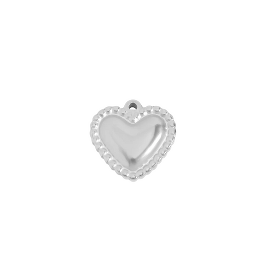 Silver Beaded Trim Heart Charm