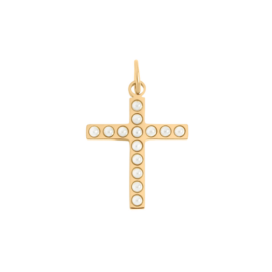 Studded Pearl Cross Charm
