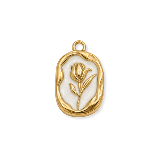 White Enamel Flower Charm